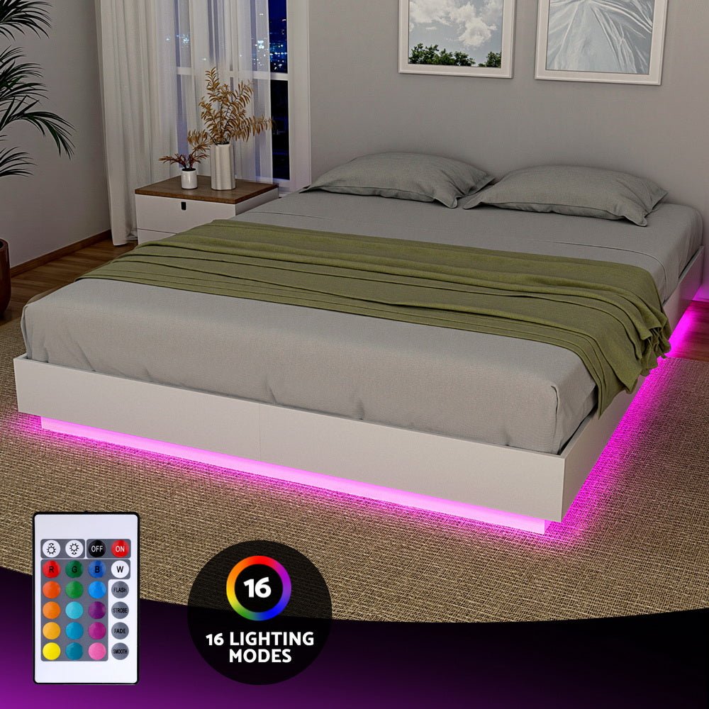Double Bed Frame with 16Colour Led Light Wooden Platform Bed Base DAYGLOW - Furniture > Bedroom > Beds & Bed Frames - Rivercity House & Home Co. (ABN 18 642 972 209) - Affordable Modern Furniture Australia