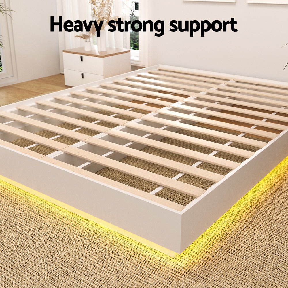 Double Bed Frame with 16Colour Led Light Wooden Platform Bed Base DAYGLOW - Furniture > Bedroom > Beds & Bed Frames - Rivercity House & Home Co. (ABN 18 642 972 209) - Affordable Modern Furniture Australia