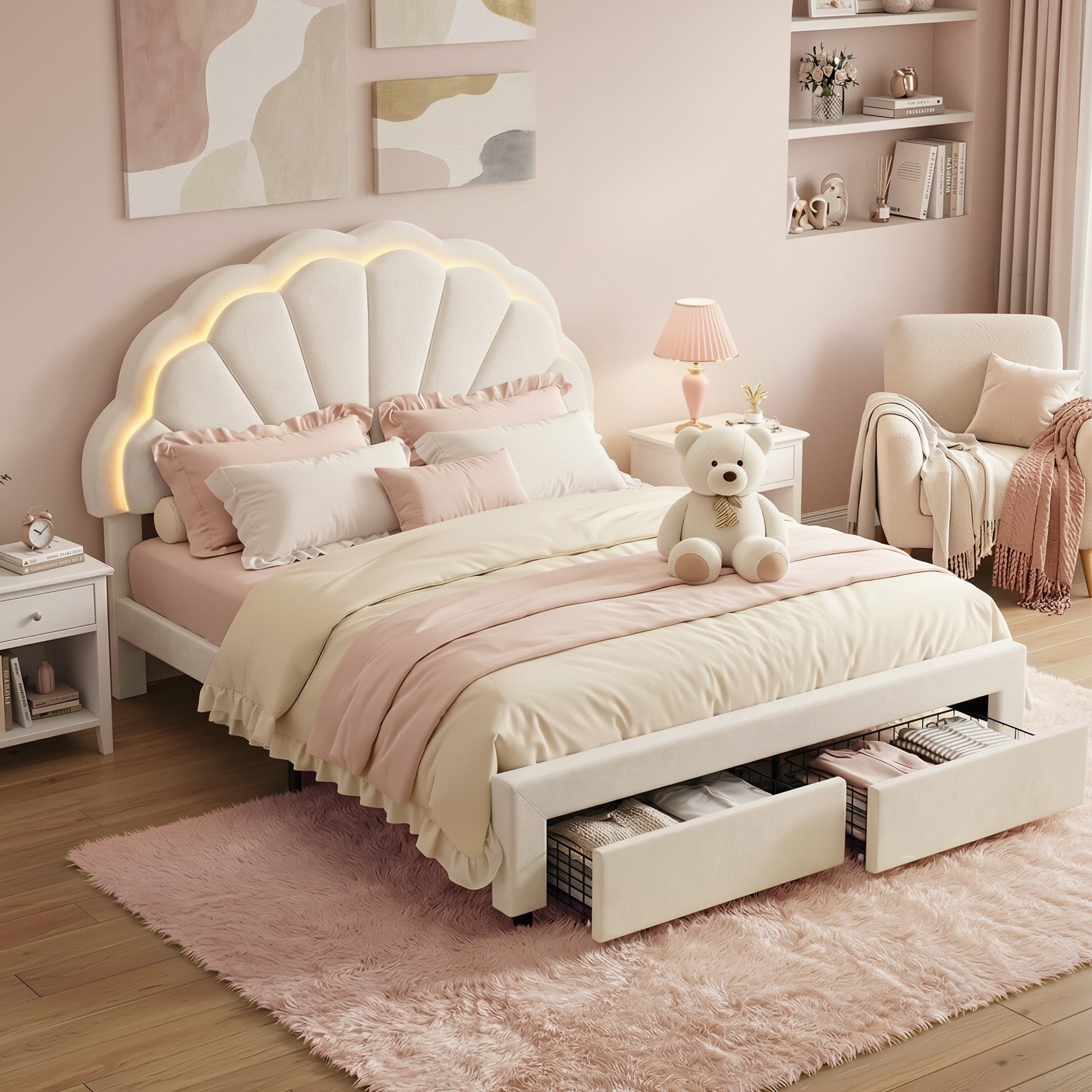 Double Bed Frame with 2 Storage Drawers Upholstered Velvet Platform Bed LED Headboard - Furniture > Bedroom > Beds & Bed Frames - Rivercity House & Home Co. (ABN 18 642 972 209) - Affordable Modern Furniture Australia