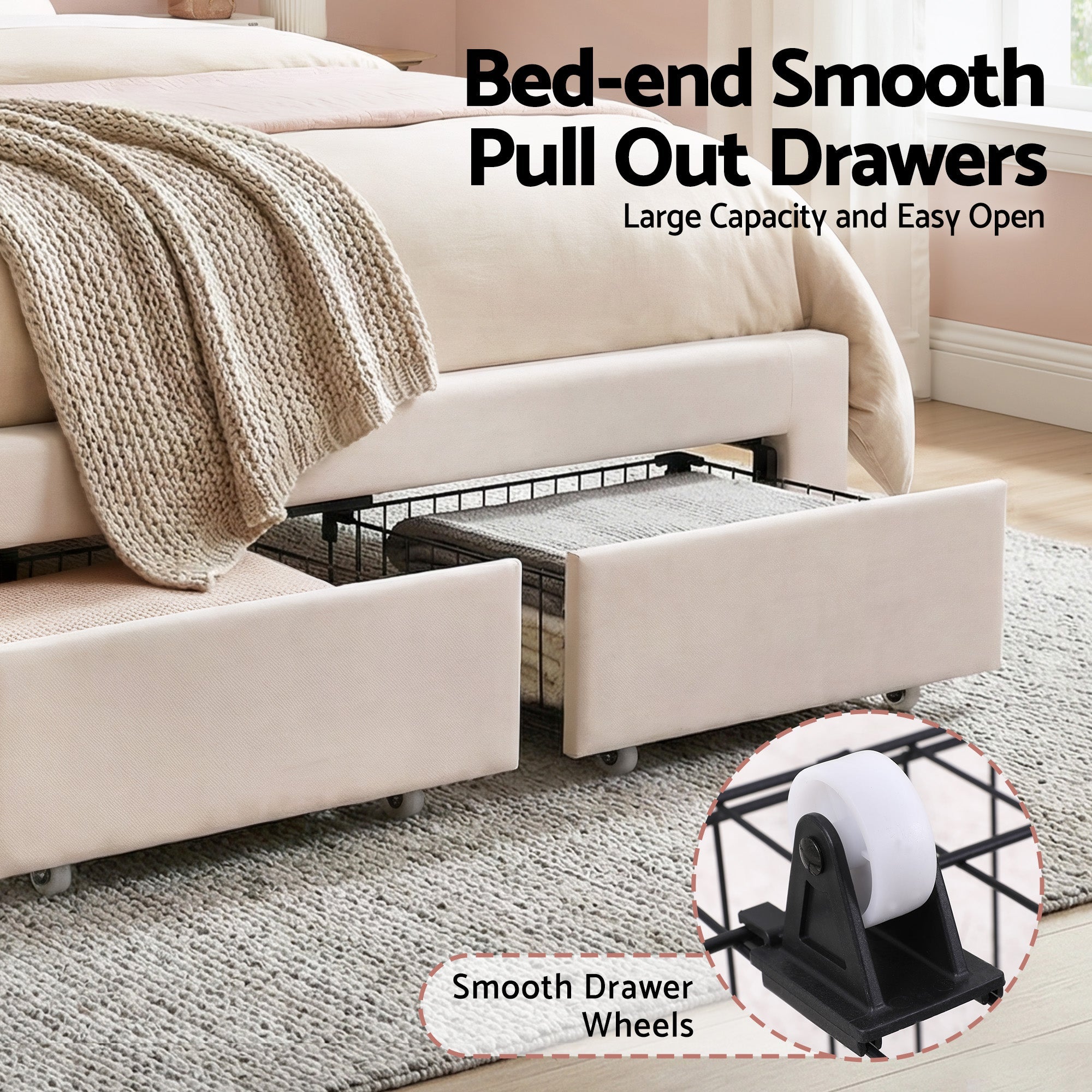 Double Bed Frame with 2 Storage Drawers Upholstered Velvet Platform Bed LED Headboard - Furniture > Bedroom > Beds & Bed Frames - Rivercity House & Home Co. (ABN 18 642 972 209) - Affordable Modern Furniture Australia
