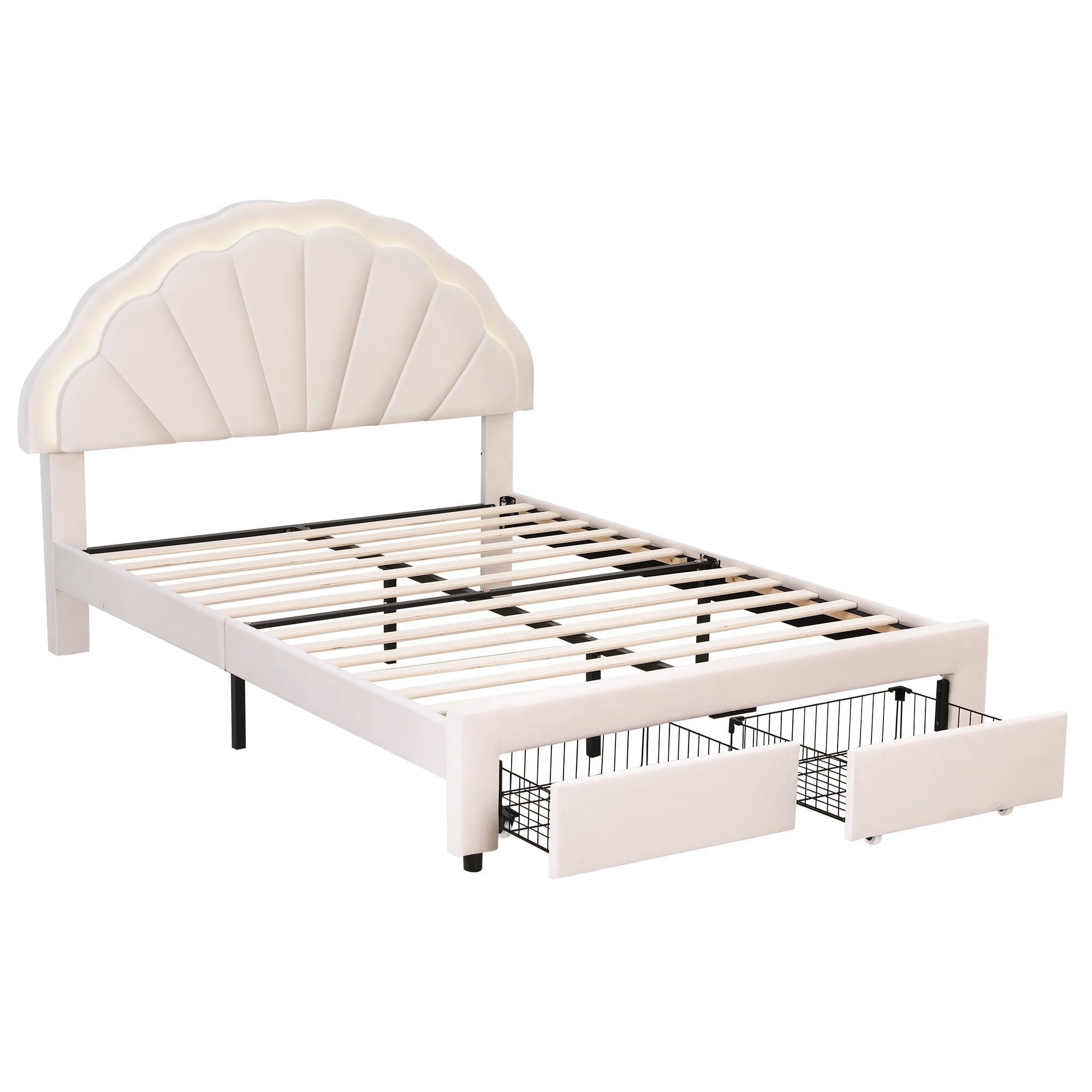 Double Bed Frame with 2 Storage Drawers Upholstered Velvet Platform Bed LED Headboard - Furniture > Bedroom > Beds & Bed Frames - Rivercity House & Home Co. (ABN 18 642 972 209) - Affordable Modern Furniture Australia
