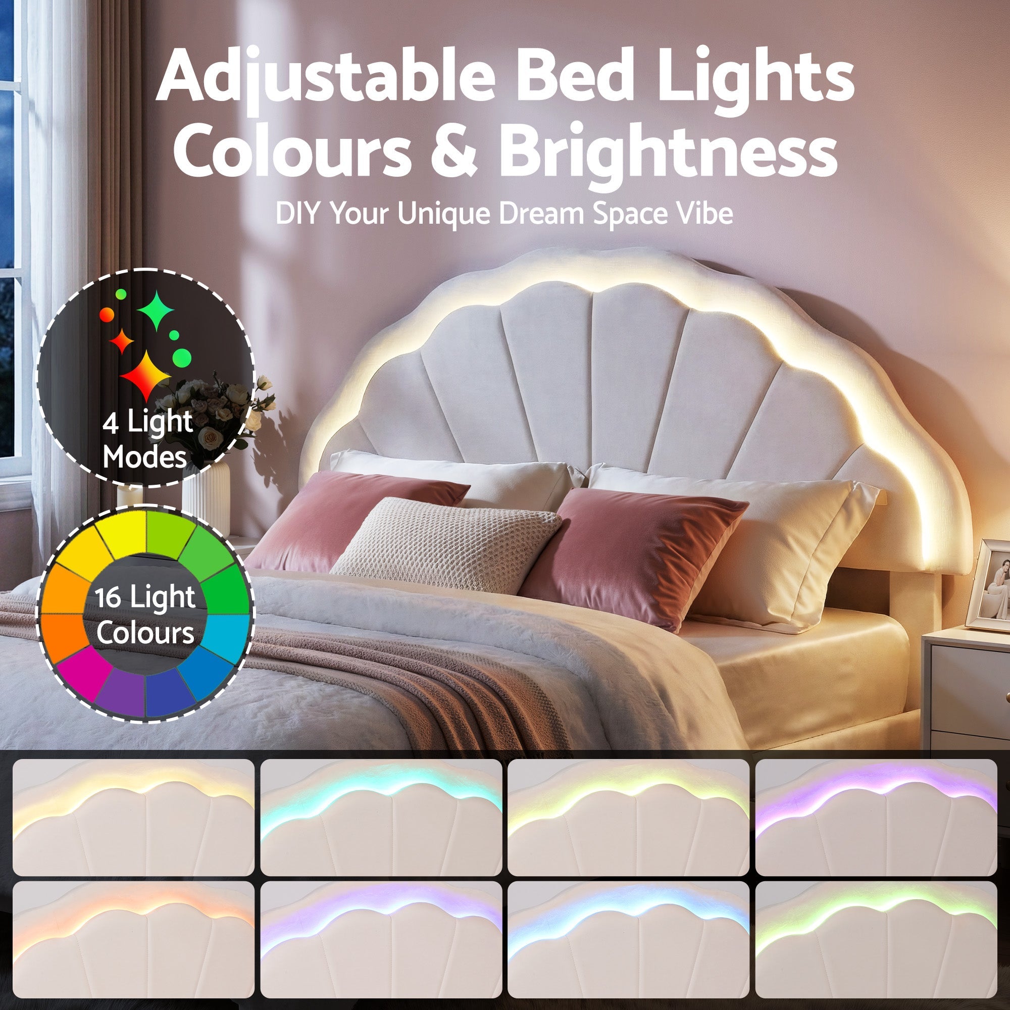 Double Bed Frame with 2 Storage Drawers Upholstered Velvet Platform Bed LED Headboard - Furniture > Bedroom > Beds & Bed Frames - Rivercity House & Home Co. (ABN 18 642 972 209) - Affordable Modern Furniture Australia