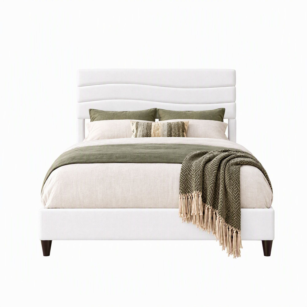 Double Bed Frame with Adjustable Linen Headboard, Platform Base & Charging Ports - Furniture > Bedroom > Beds & Bed Frames - Rivercity House & Home Co. (ABN 18 642 972 209) - Affordable Modern Furniture Australia