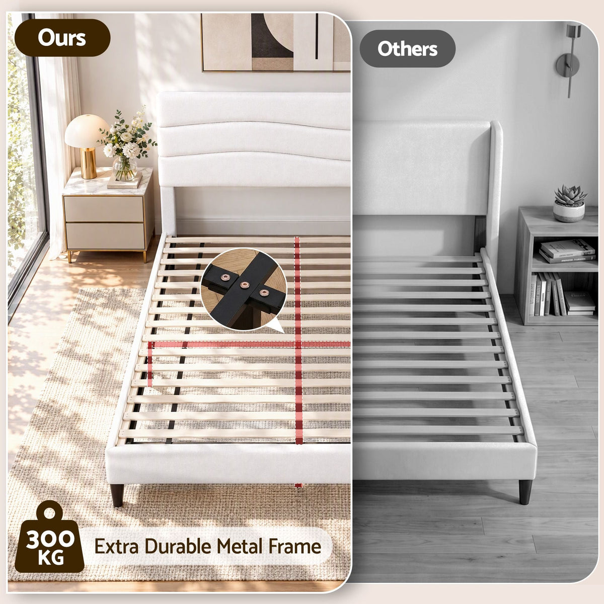 Double Bed Frame with Adjustable Linen Headboard, Platform Base & Charging Ports - Furniture > Bedroom > Beds & Bed Frames - Rivercity House & Home Co. (ABN 18 642 972 209) - Affordable Modern Furniture Australia
