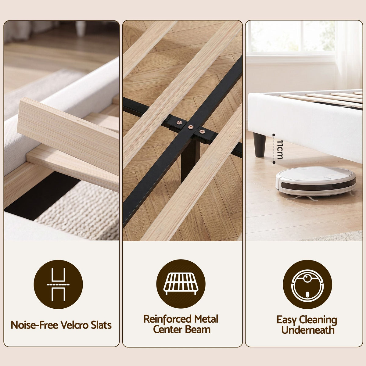 Double Bed Frame with Adjustable Linen Headboard, Platform Base & Charging Ports - Furniture > Bedroom > Beds & Bed Frames - Rivercity House & Home Co. (ABN 18 642 972 209) - Affordable Modern Furniture Australia