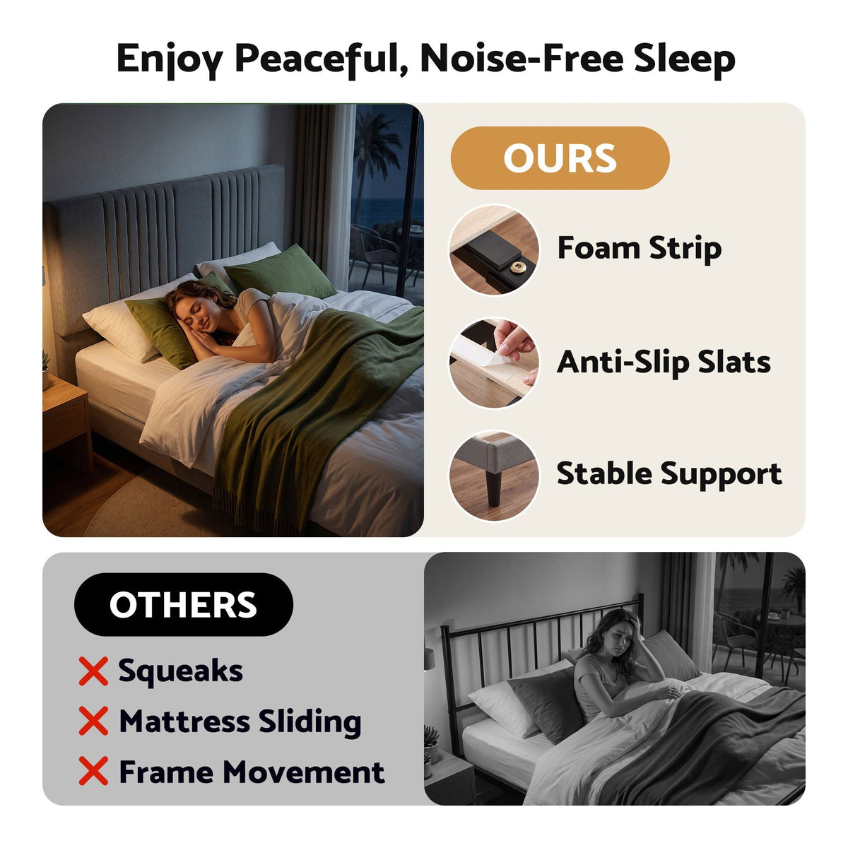 Double Bed Frame with Adjustable Upholstered Headboard, 300kg Capacity - Grey - Furniture > Bedroom > Beds & Bed Frames - Rivercity House & Home Co. (ABN 18 642 972 209) - Affordable Modern Furniture Australia
