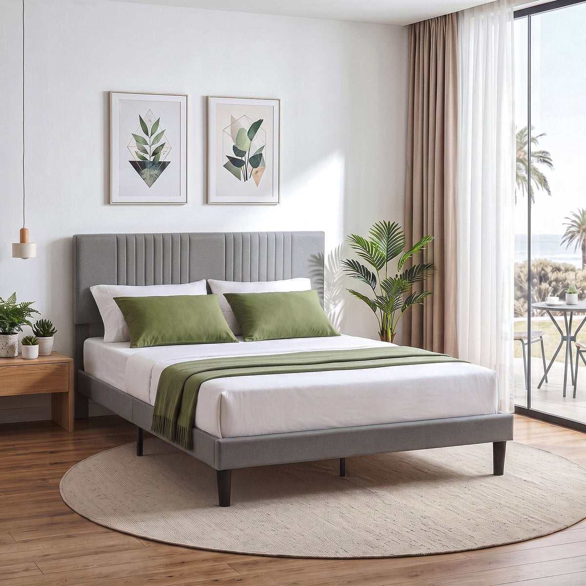 Double Bed Frame with Adjustable Upholstered Headboard, 300kg Capacity - Grey - Furniture > Bedroom > Beds & Bed Frames - Rivercity House & Home Co. (ABN 18 642 972 209) - Affordable Modern Furniture Australia