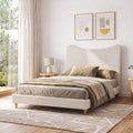 Double Bed Frame with Curved Boucle Upholstered Headboard, 300kg Capacity - Beige