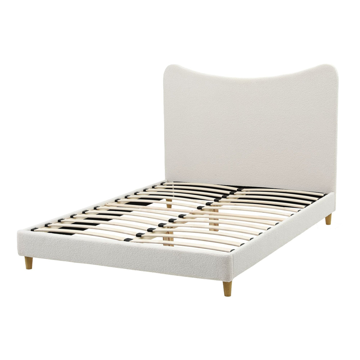 Double Bed Frame with Boucle Upholstered Curved Headboard, 300kg Capacity - Beige - Furniture > Bedroom > Beds & Bed Frames - Rivercity House & Home Co. (ABN 18 642 972 209) - Affordable Modern Furniture Australia