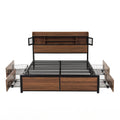 Double Bed Frame with Charging Station and 4 Drawers Storage - Oak