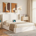 Double Bed Frame with Gaslift Storage and USB Type-C Charging Ports - White Velvet