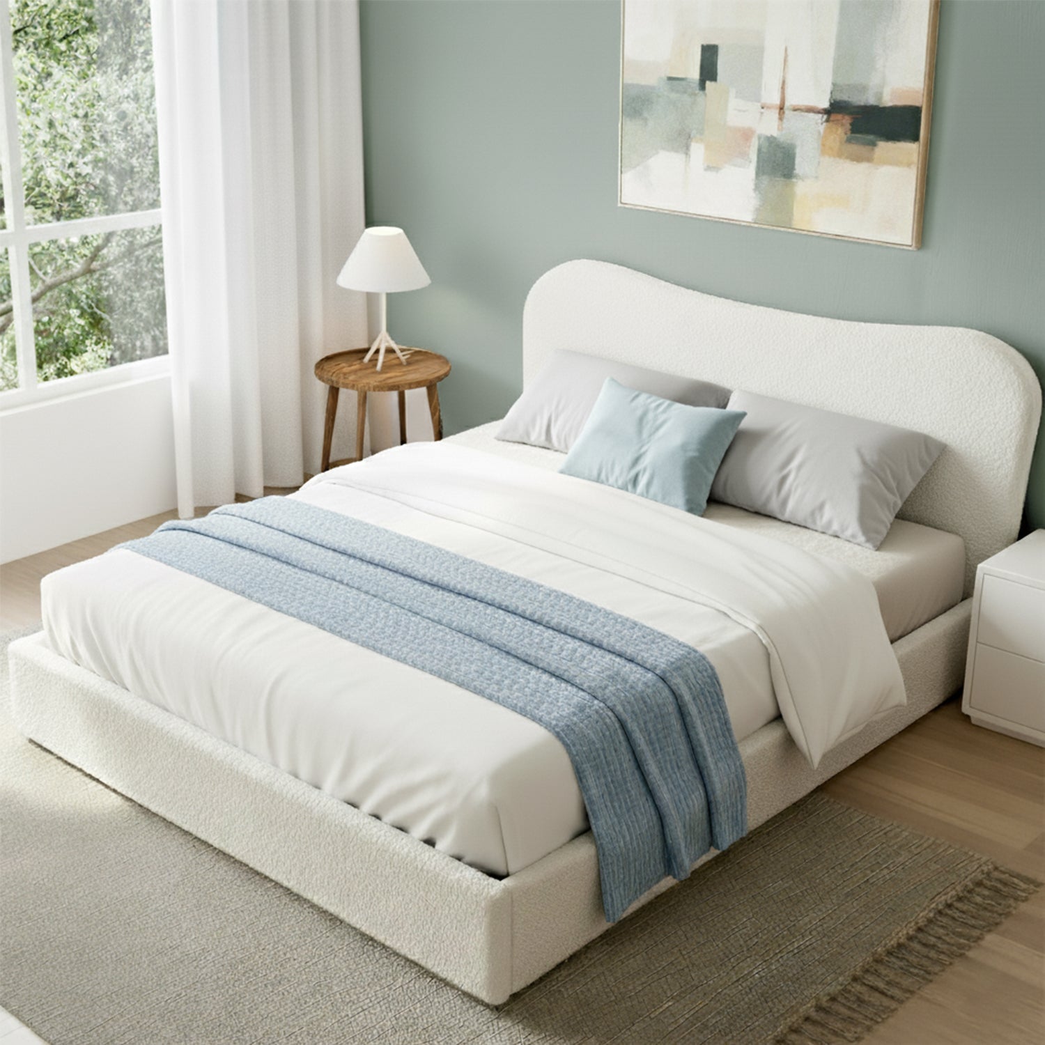 Double Bed Frame with Gaslift Storage Wooden Platform Mattress Base Boucle Upholstered White - Furniture > Bedroom > Beds & Bed Frames - Rivercity House & Home Co. (ABN 18 642 972 209) - Affordable Modern Furniture Australia