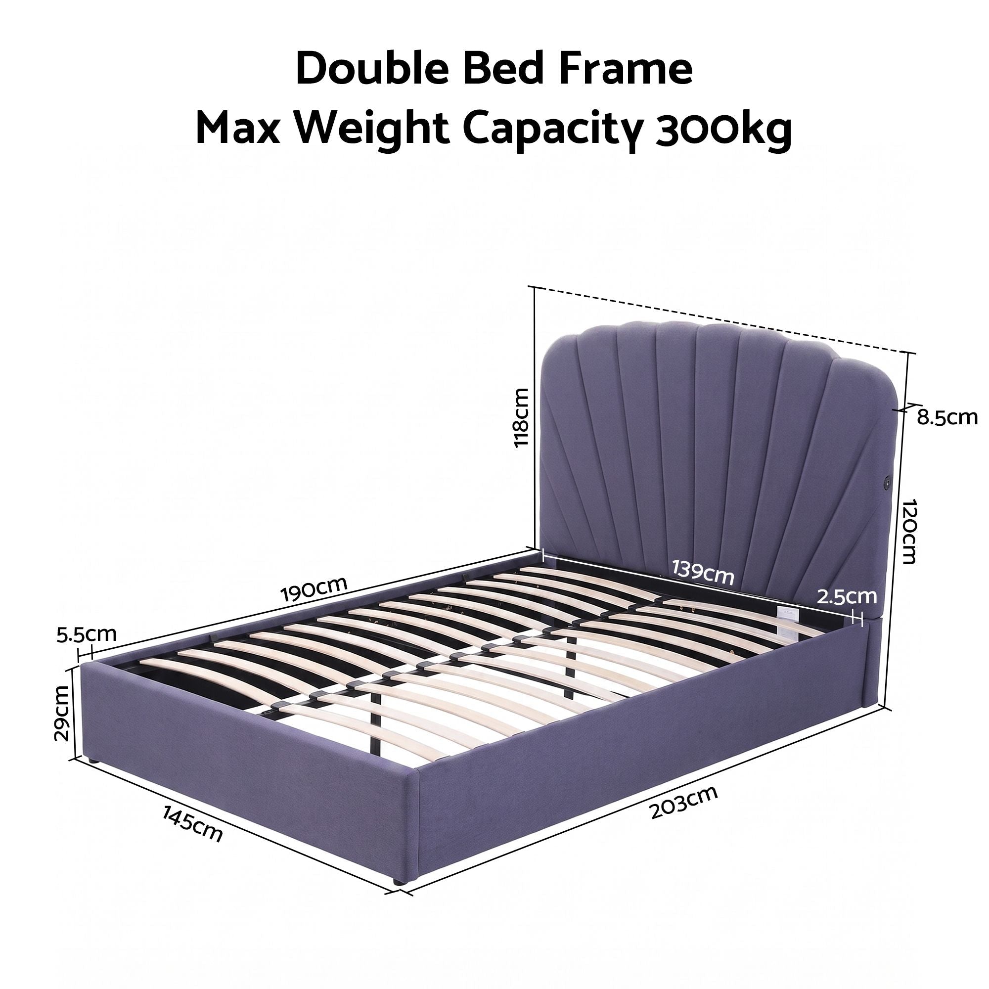 Double Bed Frame with Hydraulic Lift Storage and USB Ports - Grey - Furniture > Bedroom > Beds & Bed Frames - Rivercity House & Home Co. (ABN 18 642 972 209) - Affordable Modern Furniture Australia