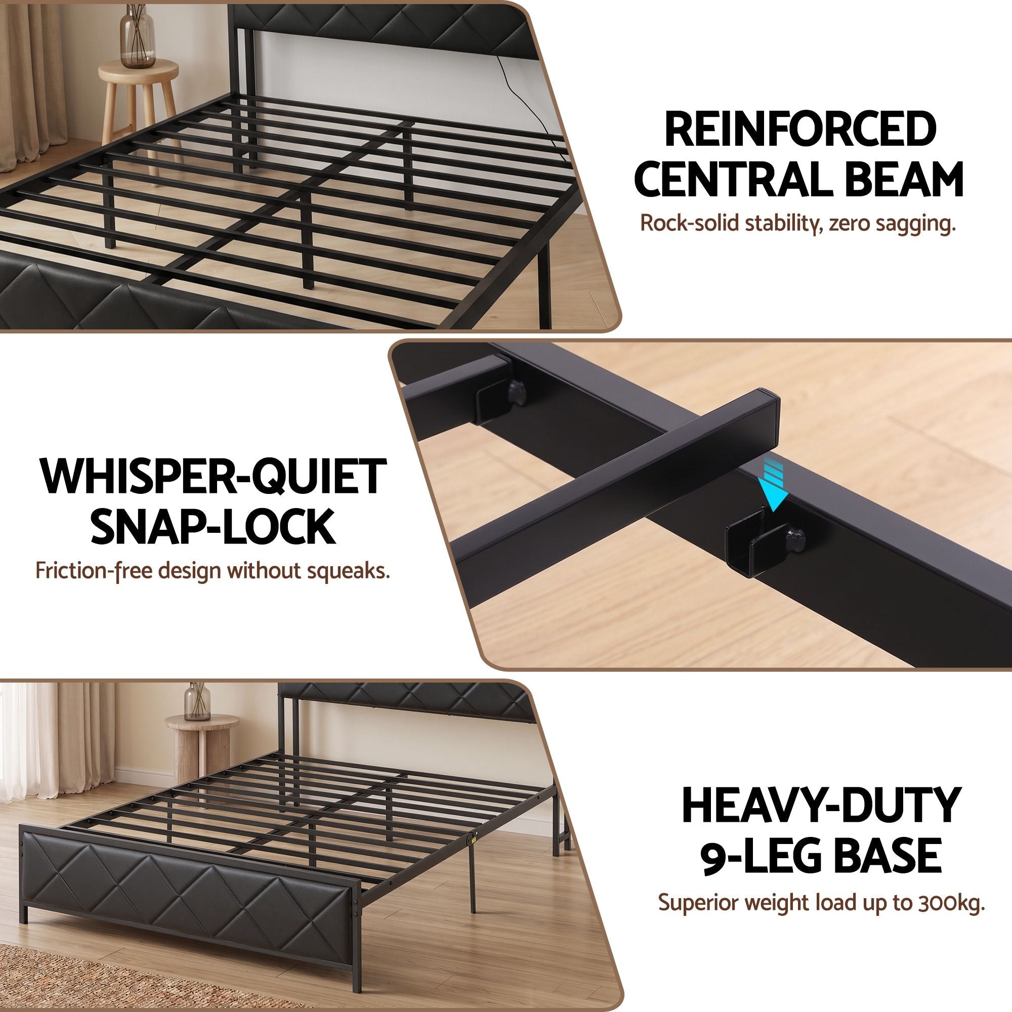 Double Bed Frame with LED Lights Storage Headboard 2 USB 2 AC Outlets Charging Station - Furniture > Bedroom > Beds & Bed Frames - Rivercity House & Home Co. (ABN 18 642 972 209) - Affordable Modern Furniture Australia