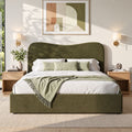 Double Bed Frame with Storage Drawer and Chenille Curved Headboard