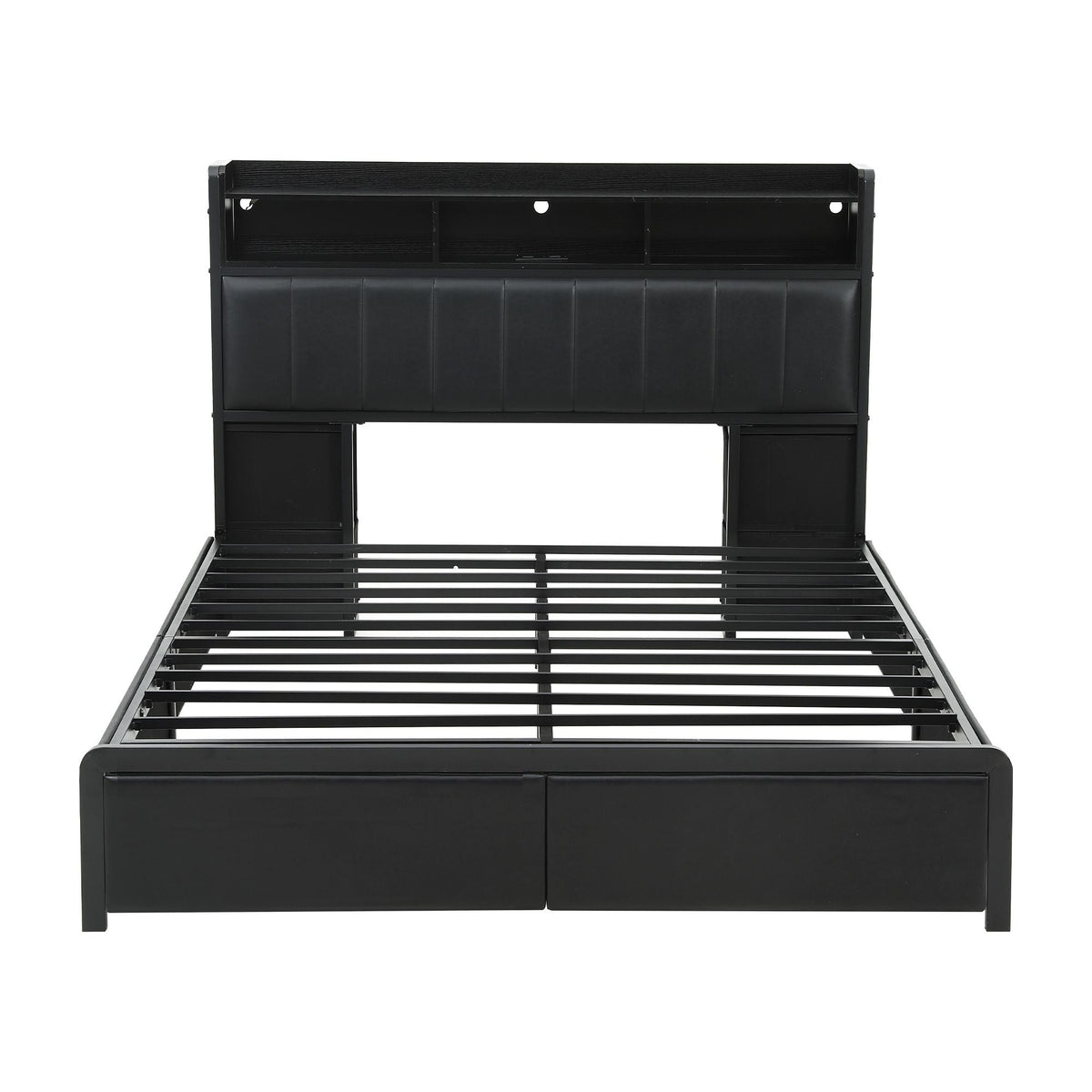 Double Bed Frame with Storage Headboard, 2 Drawers, Charging Station & LED Light - Black - Furniture > Bedroom > Beds & Bed Frames - Rivercity House & Home Co. (ABN 18 642 972 209) - Affordable Modern Furniture Australia
