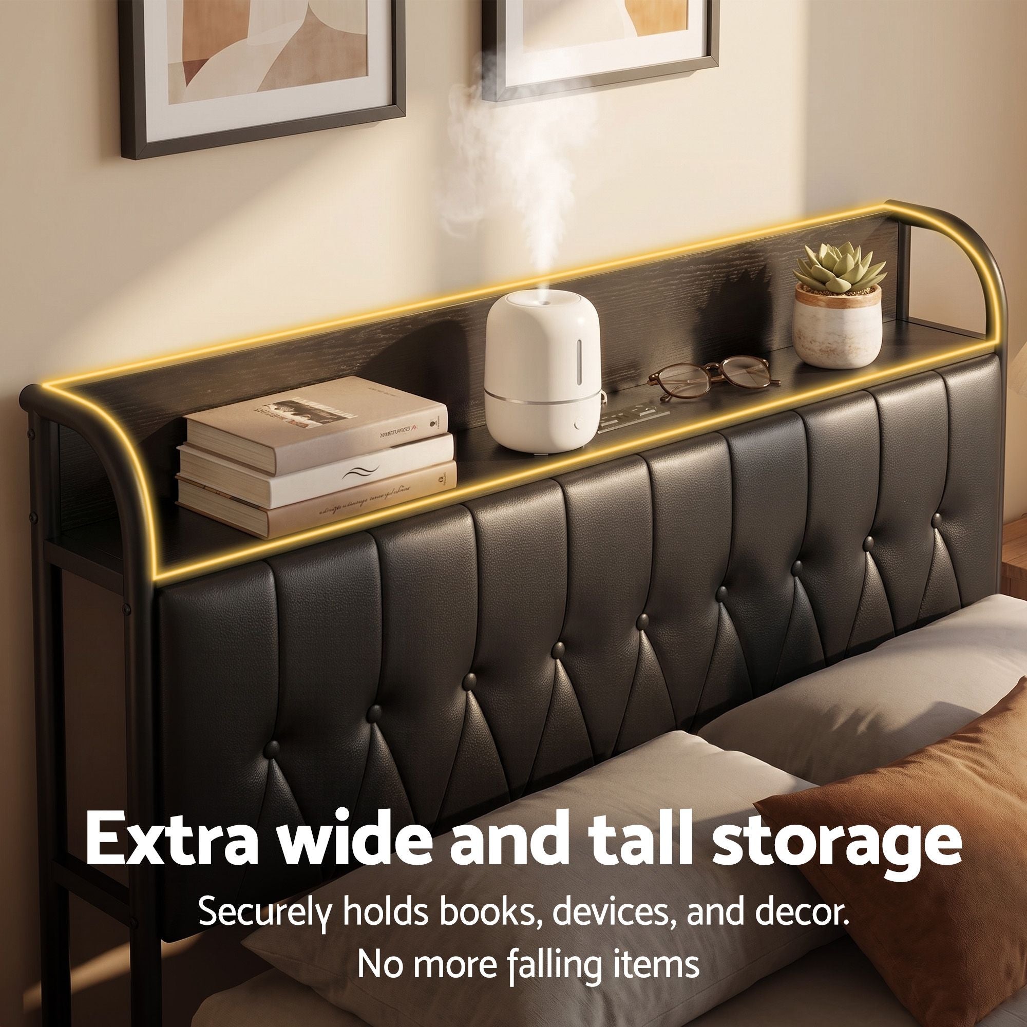 Double Bed Frame with Storage Headboard SAA Certified Charging Station - Furniture > Bedroom > Beds & Bed Frames - Rivercity House & Home Co. (ABN 18 642 972 209) - Affordable Modern Furniture Australia