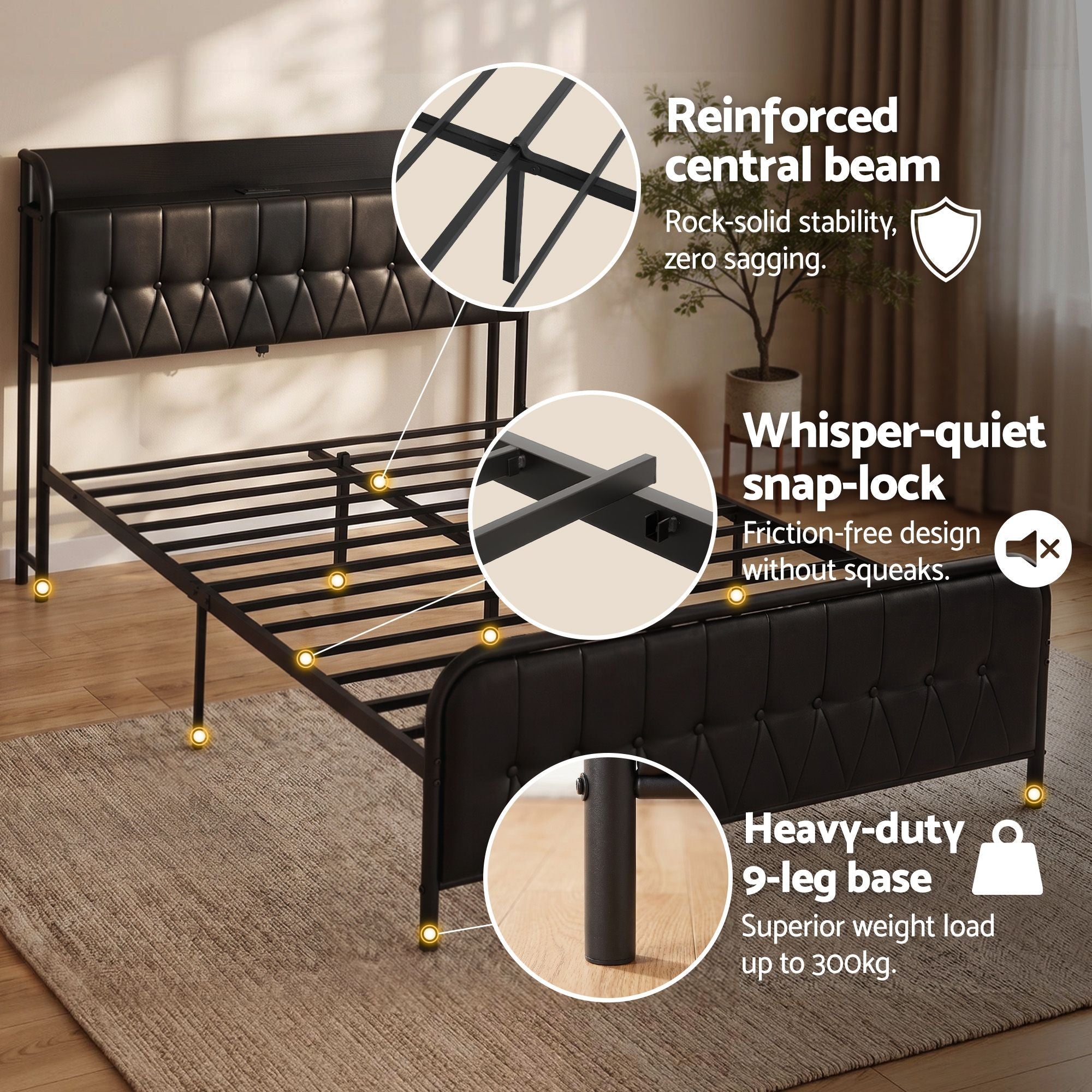 Double Bed Frame with Storage Headboard SAA Certified Charging Station - Furniture > Bedroom > Beds & Bed Frames - Rivercity House & Home Co. (ABN 18 642 972 209) - Affordable Modern Furniture Australia