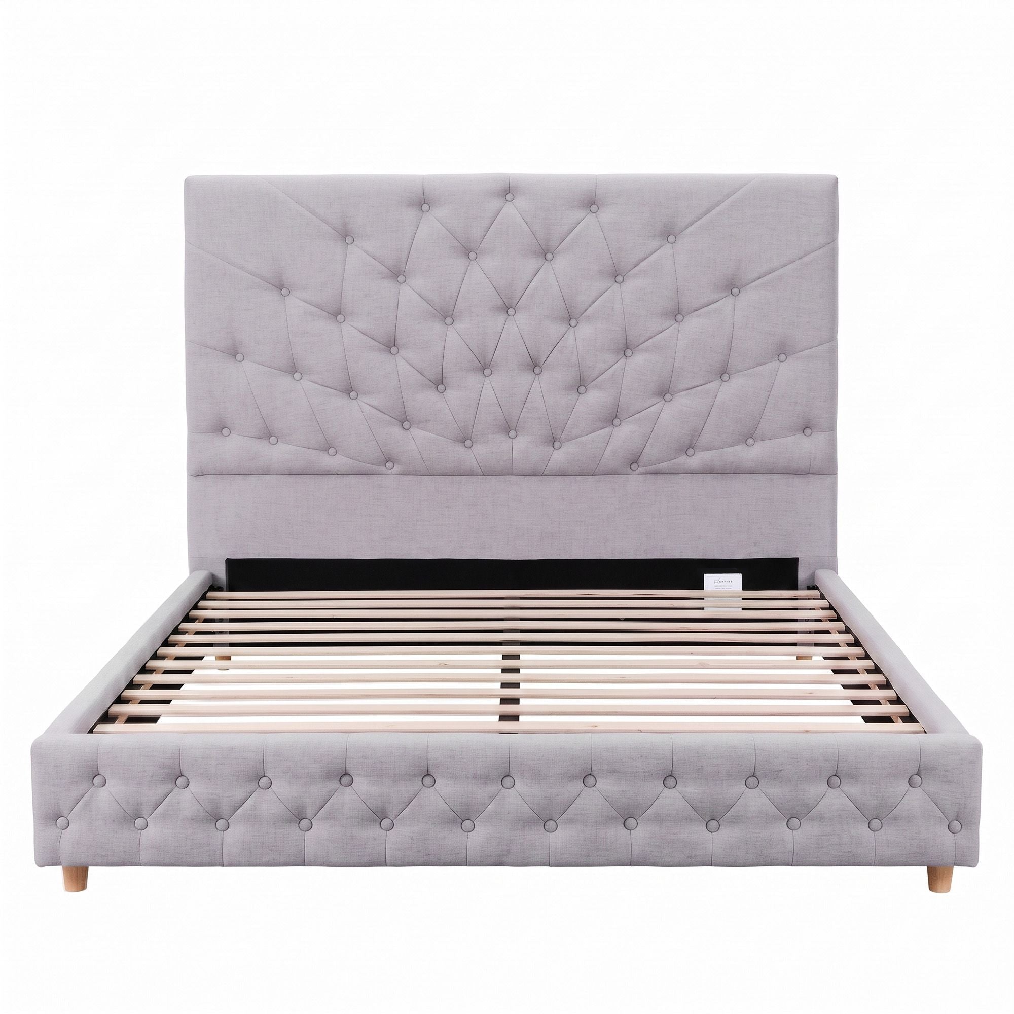 Double Bed Frame with Tufted Headboard and Plywood Slats - Grey - Furniture > Bedroom > Beds & Bed Frames - Rivercity House & Home Co. (ABN 18 642 972 209) - Affordable Modern Furniture Australia