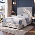 Double Bed Frame with Tufted Headboard and Plywood Slats - Grey