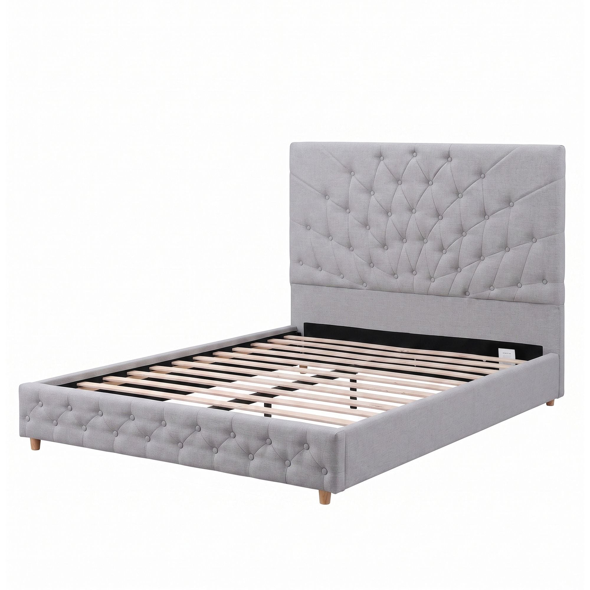 Double Bed Frame with Tufted Headboard and Plywood Slats - Grey - Furniture > Bedroom > Beds & Bed Frames - Rivercity House & Home Co. (ABN 18 642 972 209) - Affordable Modern Furniture Australia