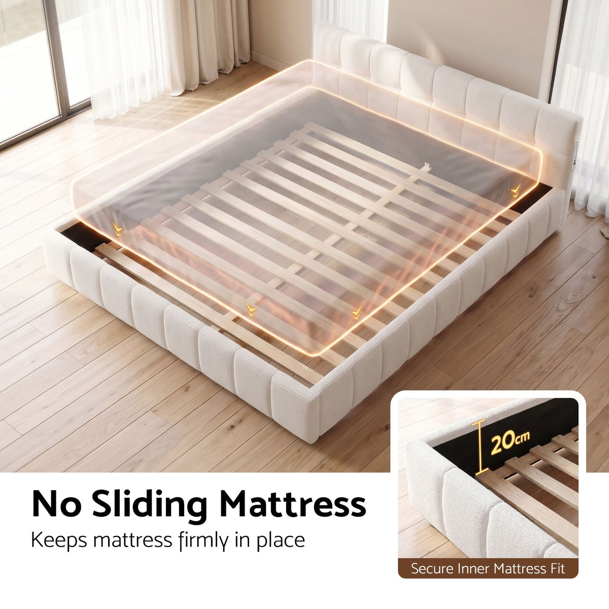 Double Bed Frame with Tufted Headboard, Charging Ports & LED Lights - Furniture > Bedroom > Beds & Bed Frames - Rivercity House & Home Co. (ABN 18 642 972 209) - Affordable Modern Furniture Australia