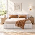 Double Bed Frame with Tufted Headboard, Charging Ports & LED Lights