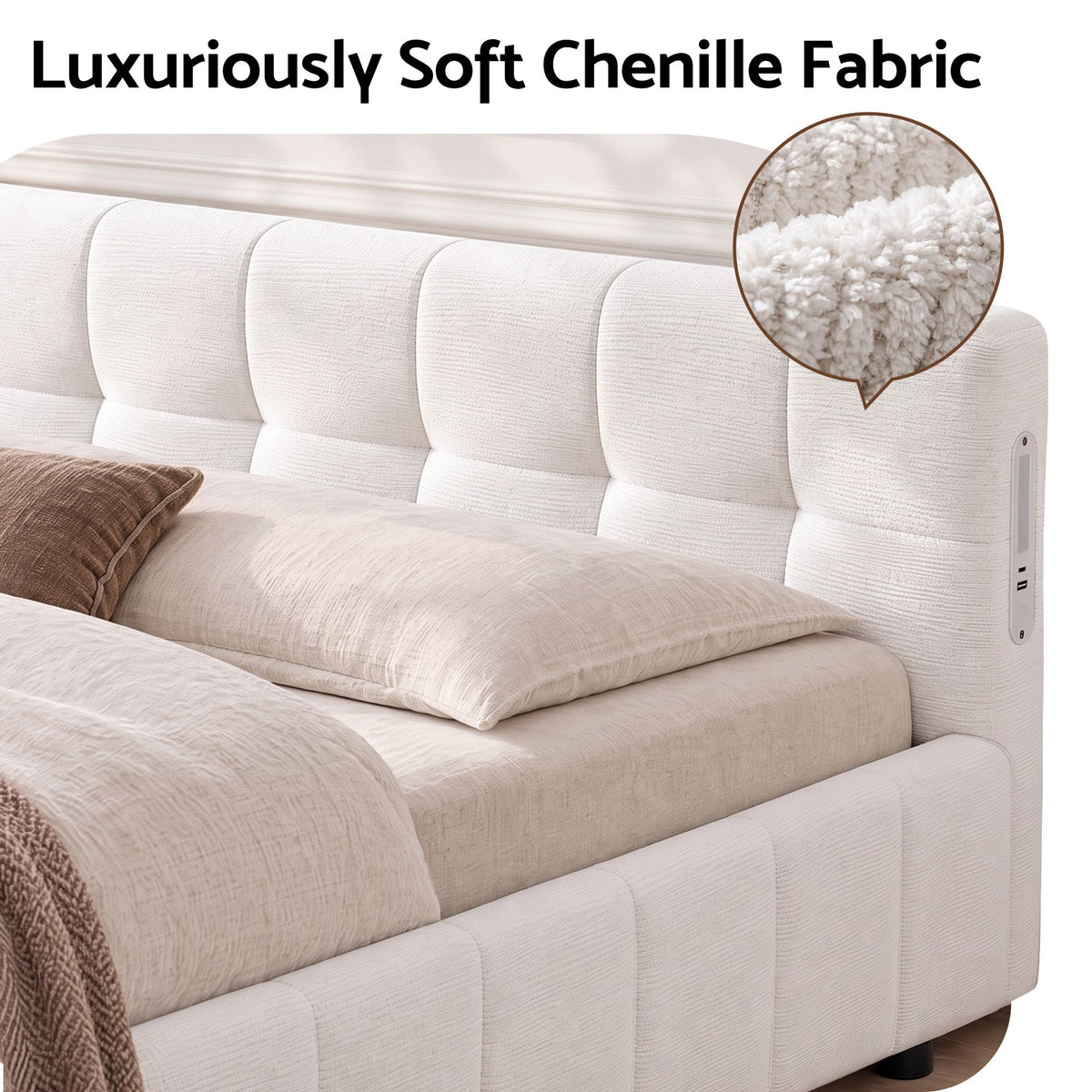 Double Bed Frame with Tufted Headboard, Charging Ports & LED Lights - Furniture > Bedroom > Beds & Bed Frames - Rivercity House & Home Co. (ABN 18 642 972 209) - Affordable Modern Furniture Australia