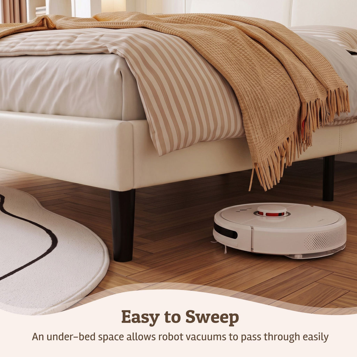 Double Bed Frame with USB Charging and Side Storage Shelves - Beige - Furniture > Bedroom > Beds & Bed Frames - Rivercity House & Home Co. (ABN 18 642 972 209) - Affordable Modern Furniture Australia