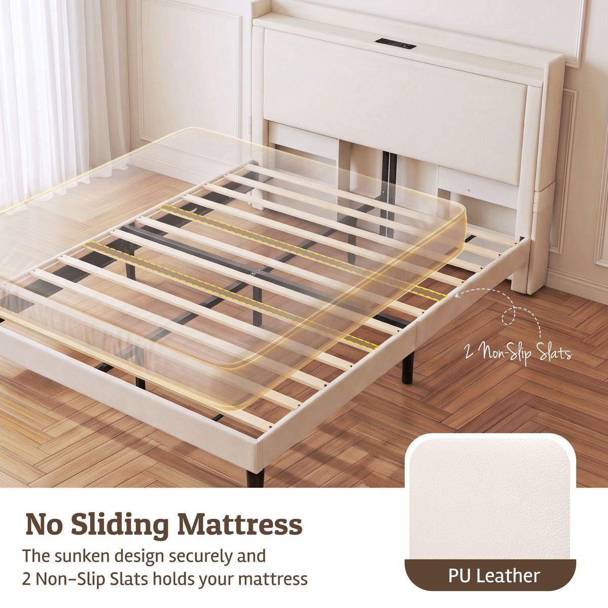 Double Bed Frame with USB Charging and Side Storage Shelves - Beige - Furniture > Bedroom > Beds & Bed Frames - Rivercity House & Home Co. (ABN 18 642 972 209) - Affordable Modern Furniture Australia