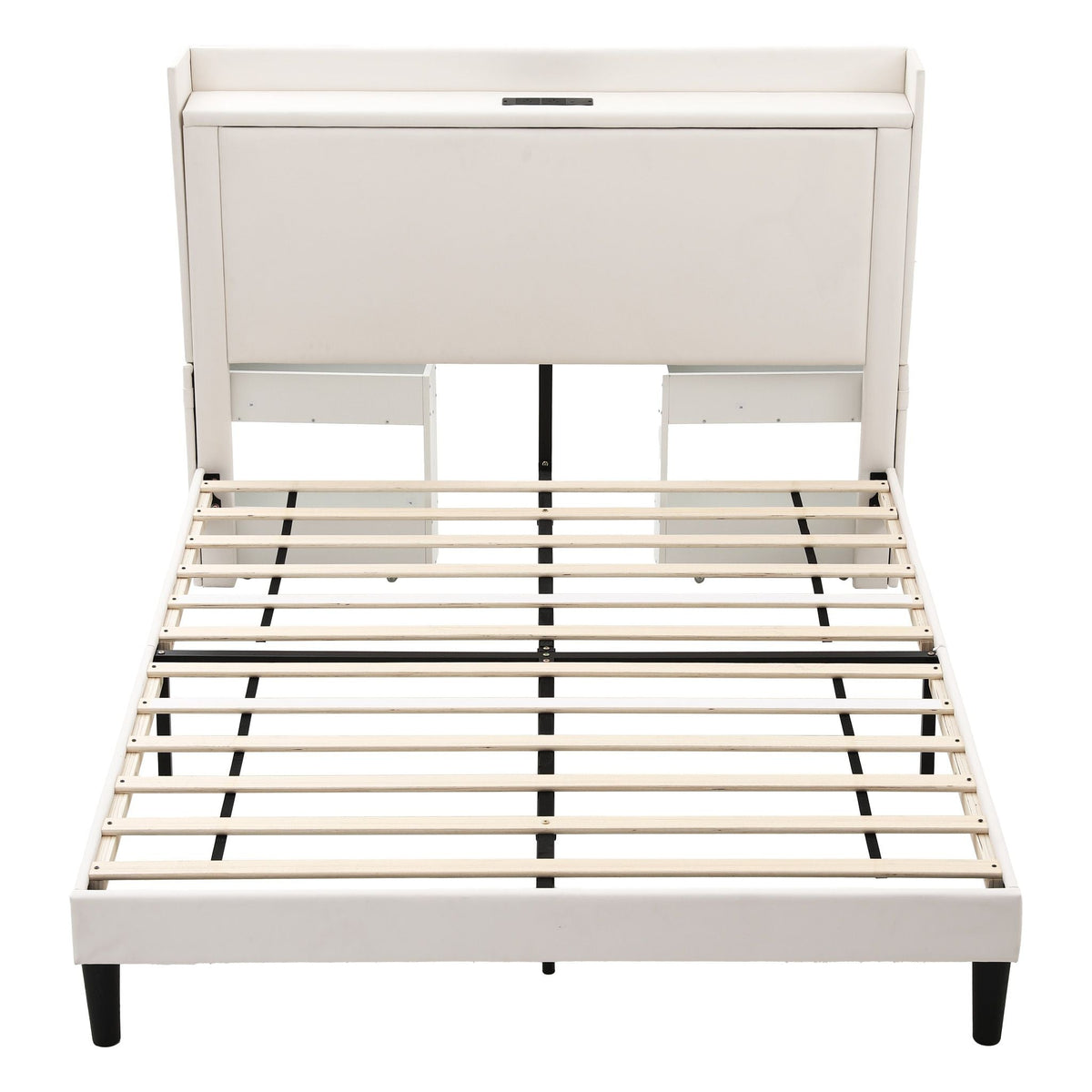 Double Bed Frame with USB Charging and Side Storage Shelves - Beige - Furniture > Bedroom > Beds & Bed Frames - Rivercity House & Home Co. (ABN 18 642 972 209) - Affordable Modern Furniture Australia