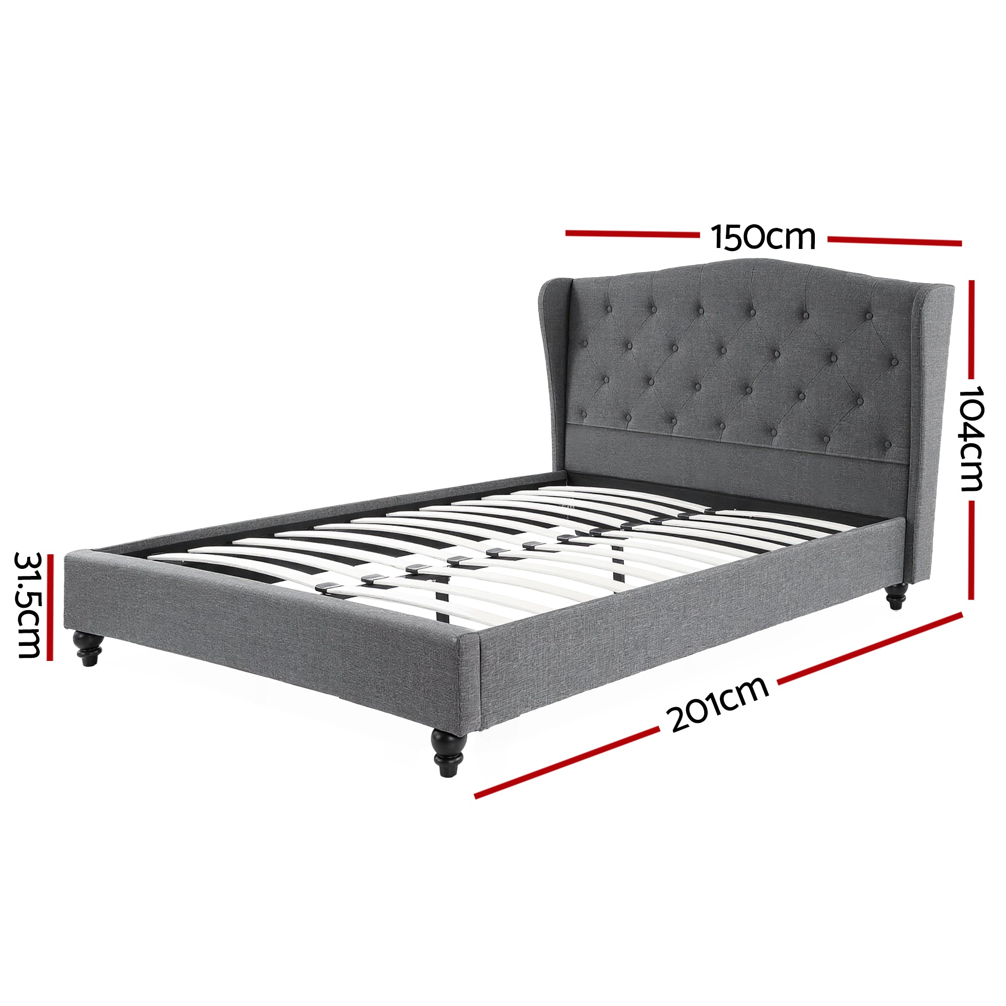 Double Bed Frame with Wingback Headboard Grey Linen Upholstered Platform Bed Base - Furniture > Bedroom > Beds & Bed Frames - Rivercity House & Home Co. (ABN 18 642 972 209) - Affordable Modern Furniture Australia