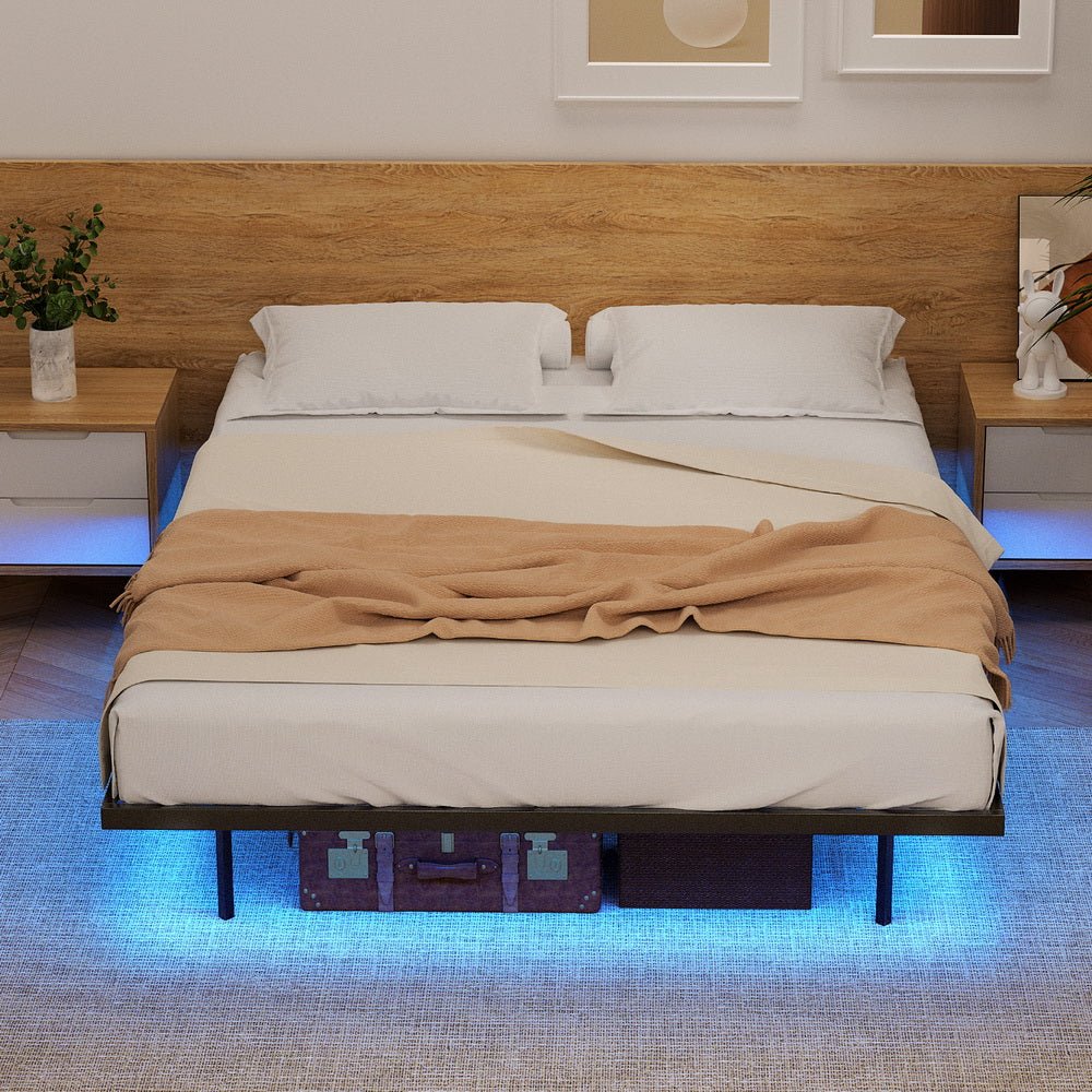 Double Bed Frame,Floating Metal Bed Frame with Smart LED Lights - Sturdy Metal Platform Bed Base, Silent Design, Tool - Free Assembly, 300KG Capacity for Home/Hotel/Master Bedroom - Furniture > Bedroom > Beds & Bed Frames - Rivercity House & Home Co. (ABN 18 642 972 209) - Affordable Modern Furniture Australia