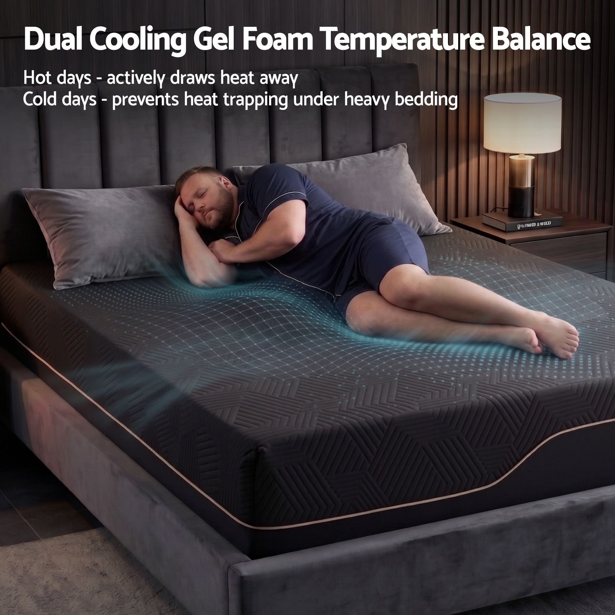 Double Cooling Gel Memory Foam Mattress Medium Firm 30cm - Black - Furniture > Mattresses > Mattress Toppers - Rivercity House & Home Co. (ABN 18 642 972 209) - Affordable Modern Furniture Australia