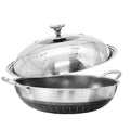 Double Ear 40cm 304 Stainless Steel Honeycomb Non-Stick Stir Fry Wok Pan with Lid - Silver