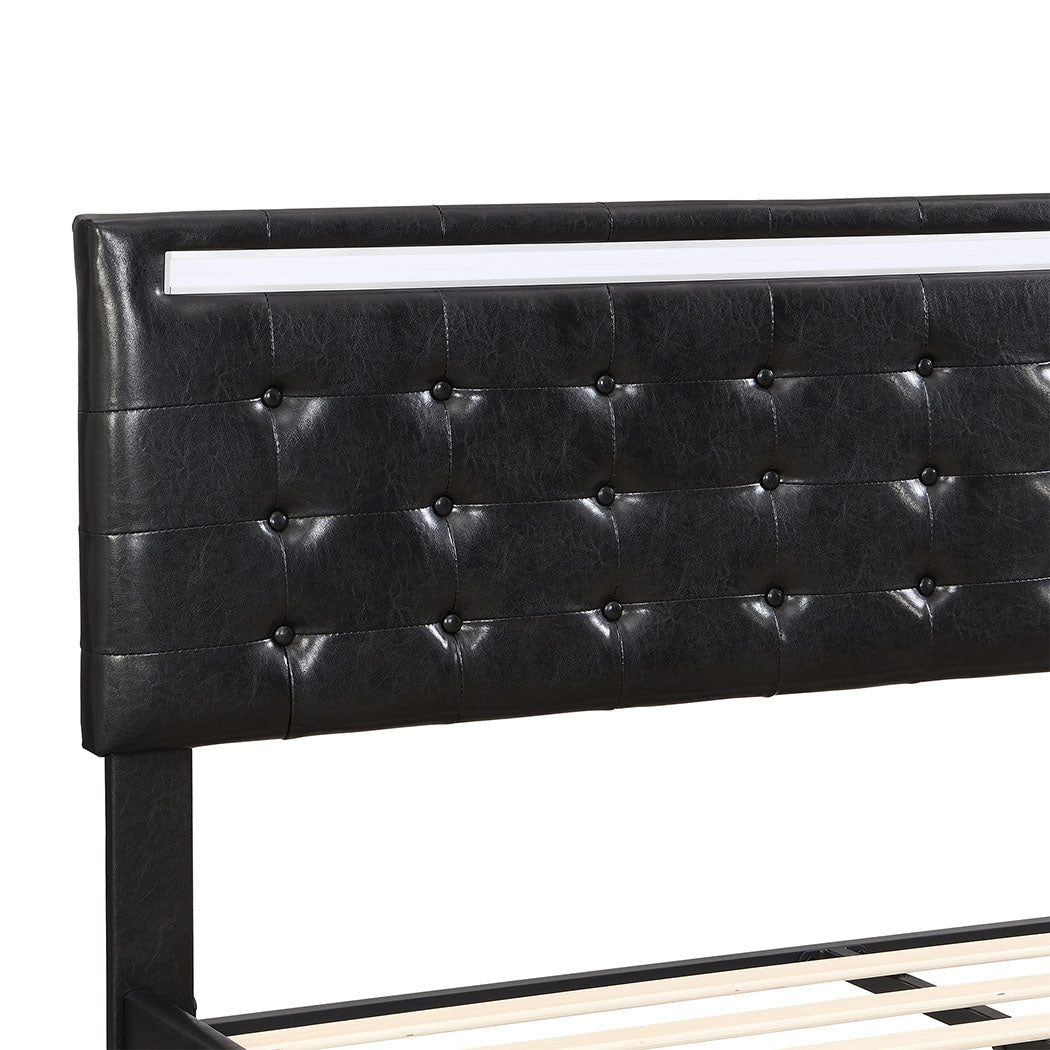 Double Floating Bed Frame with Headboard LED Lights Mattress Base - Black - Rivercity House & Home Co. (ABN 18 642 972 209) - Affordable Modern Furniture Australia