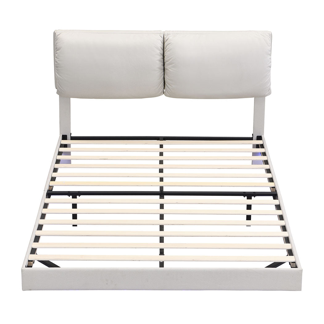 Double Floating Bed Frame with RGB LED and Adjustable Headboard - White - Rivercity House & Home Co. (ABN 18 642 972 209) - Affordable Modern Furniture Australia
