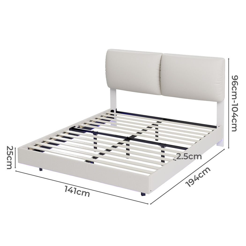 Double Floating Bed Frame with RGB LED and Adjustable Headboard - White - Rivercity House & Home Co. (ABN 18 642 972 209) - Affordable Modern Furniture Australia