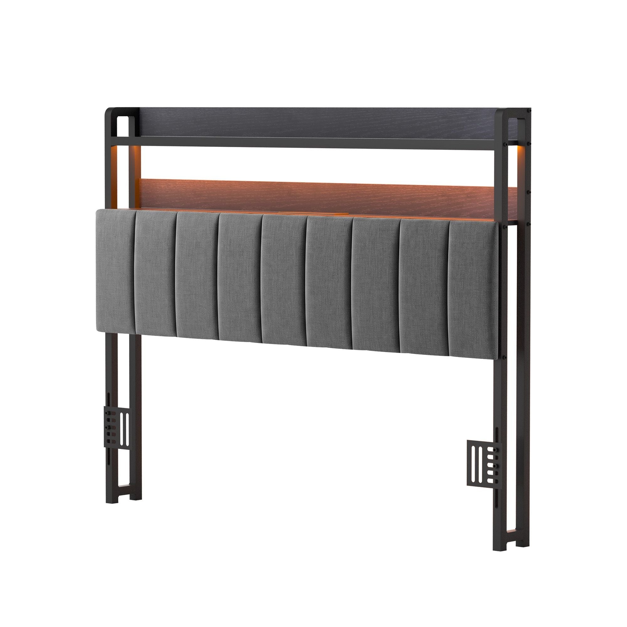 Double Headboard Charging Station Storage LED Light Grey Upholstered - Furniture > Bedroom > Headboards - Rivercity House & Home Co. (ABN 18 642 972 209) - Affordable Modern Furniture Australia