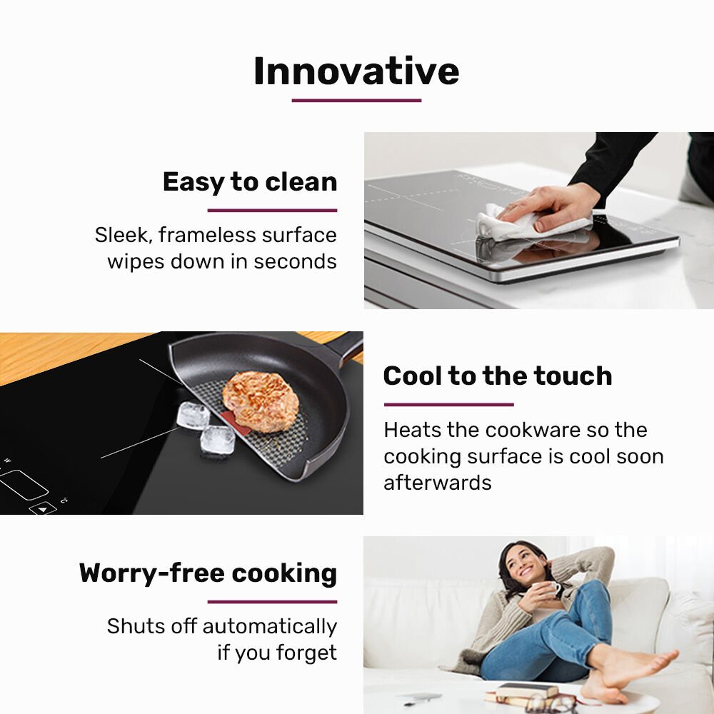 Double Induction Cooktop, 9 Heat Levels, Fast Electric Portable Cooker, Touch Controls, Standard 10A Power Plug - Appliances > Kitchen Appliances > Cooktops & Stoves - Rivercity House & Home Co. (ABN 18 642 972 209) - Affordable Modern Furniture Australia