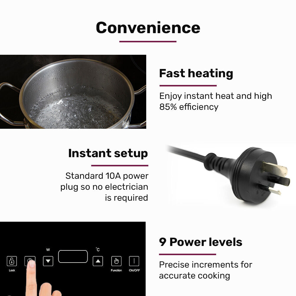 Double Induction Cooktop, 9 Heat Levels, Fast Electric Portable Cooker, Touch Controls, Standard 10A Power Plug - Appliances > Kitchen Appliances > Cooktops & Stoves - Rivercity House & Home Co. (ABN 18 642 972 209) - Affordable Modern Furniture Australia