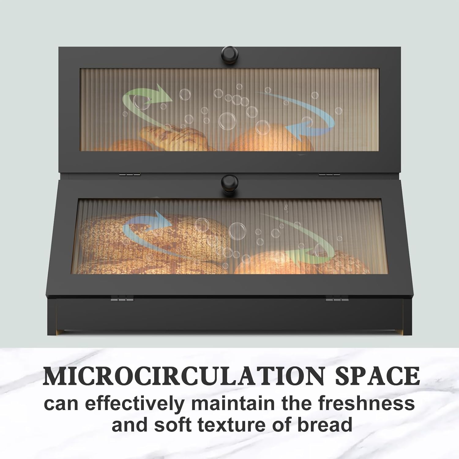 Double Layer Bamboo Bread Box for Kitchen Counter - Large Capacity Bread Storage Container with Clear Window, Easy Assembly, Farmhouse Style Bread Holder (Black) - Home & Garden > Laundry & Cleaning > Laundry Storage - Rivercity House & Home Co. (ABN 18 642 972 209) - Affordable Modern Furniture Australia