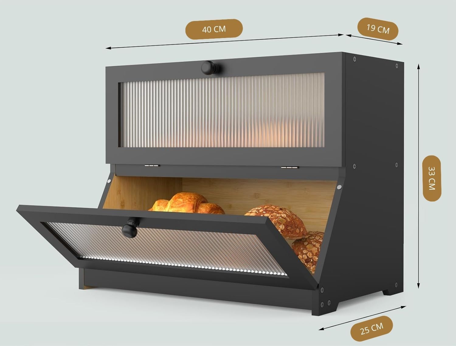 Double Layer Bamboo Bread Box for Kitchen Counter - Large Capacity Bread Storage Container with Clear Window, Easy Assembly, Farmhouse Style Bread Holder (Black) - Home & Garden > Laundry & Cleaning > Laundry Storage - Rivercity House & Home Co. (ABN 18 642 972 209) - Affordable Modern Furniture Australia