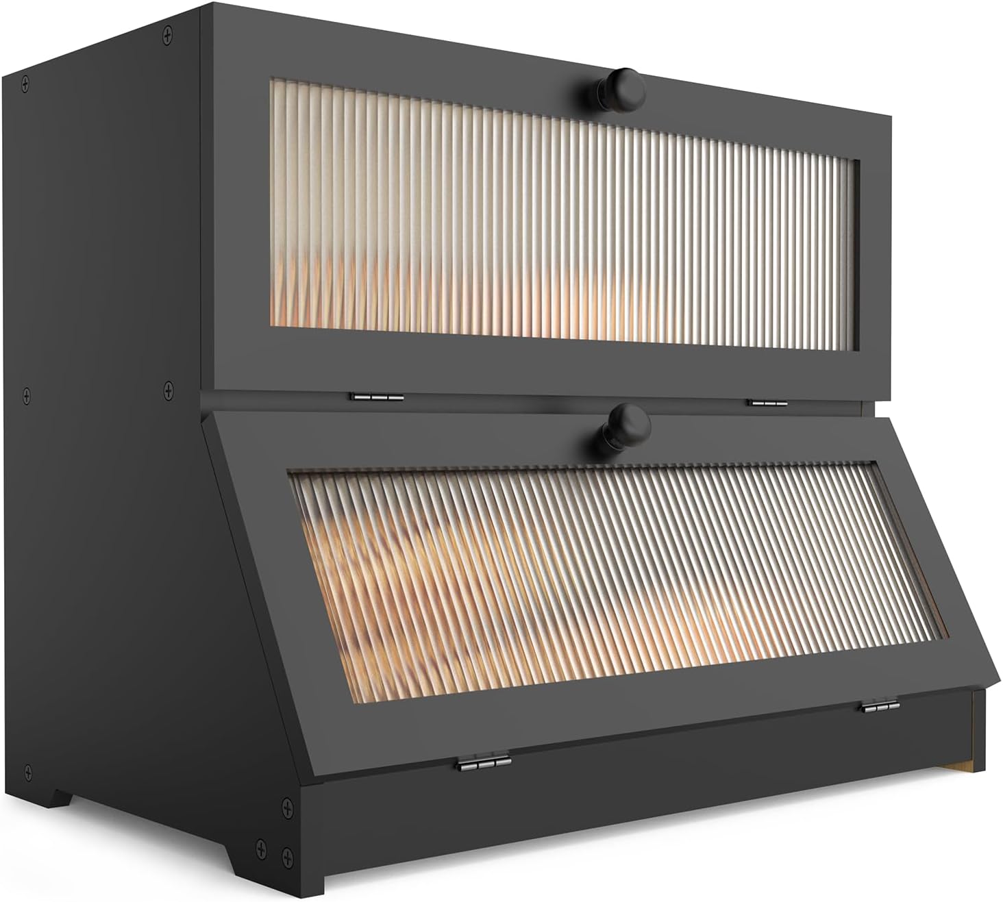 Double Layer Bamboo Bread Box for Kitchen Counter - Large Capacity Bread Storage Container with Clear Window, Easy Assembly, Farmhouse Style Bread Holder (Black) - Home & Garden > Laundry & Cleaning > Laundry Storage - Rivercity House & Home Co. (ABN 18 642 972 209) - Affordable Modern Furniture Australia