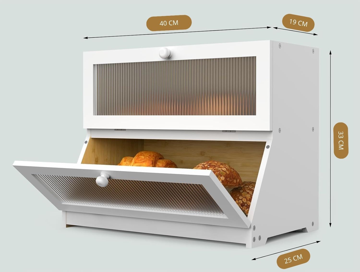 Double Layer Bamboo Bread Box for Kitchen Counter - Large Capacity Bread Storage Container with Clear Window, Easy Assembly, Farmhouse Style Bread Holder (White) - Home & Garden > Laundry & Cleaning > Laundry Storage - Rivercity House & Home Co. (ABN 18 642 972 209) - Affordable Modern Furniture Australia
