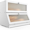 Double Layer Bamboo Bread Box with Clear Window, Large Capacity Kitchen Storage Container - White