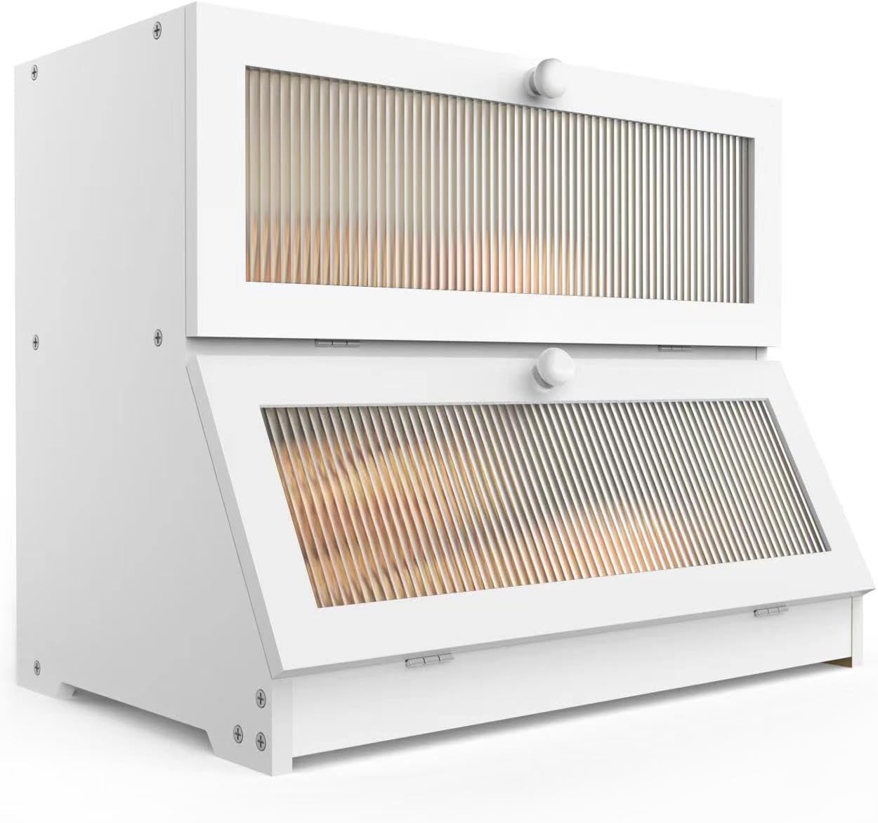 Double Layer Bamboo Bread Box for Kitchen Counter - Large Capacity Bread Storage Container with Clear Window, Easy Assembly, Farmhouse Style Bread Holder (White) - Home & Garden > Laundry & Cleaning > Laundry Storage - Rivercity House & Home Co. (ABN 18 642 972 209) - Affordable Modern Furniture Australia