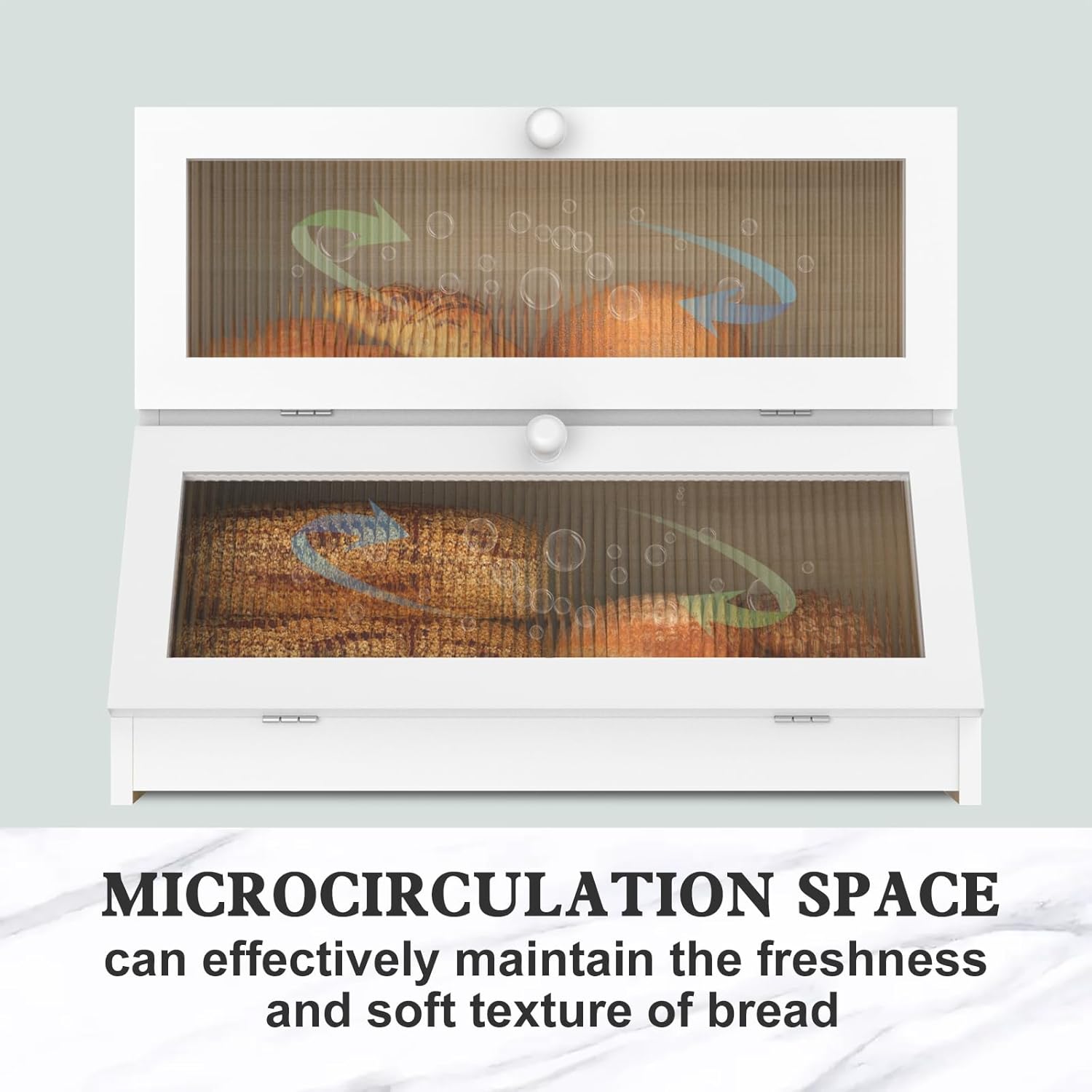 Double Layer Bamboo Bread Box for Kitchen Counter - Large Capacity Bread Storage Container with Clear Window, Easy Assembly, Farmhouse Style Bread Holder (White) - Home & Garden > Laundry & Cleaning > Laundry Storage - Rivercity House & Home Co. (ABN 18 642 972 209) - Affordable Modern Furniture Australia