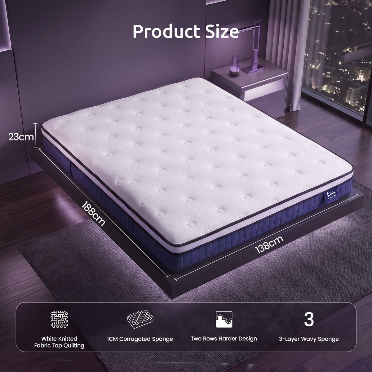 Double Mattress 23cm Pocket Spring Cooling Gel Foam Medium-Firm Support - White - Furniture > Mattresses > Double Mattress - Rivercity House & Home Co. (ABN 18 642 972 209) - Affordable Modern Furniture Australia