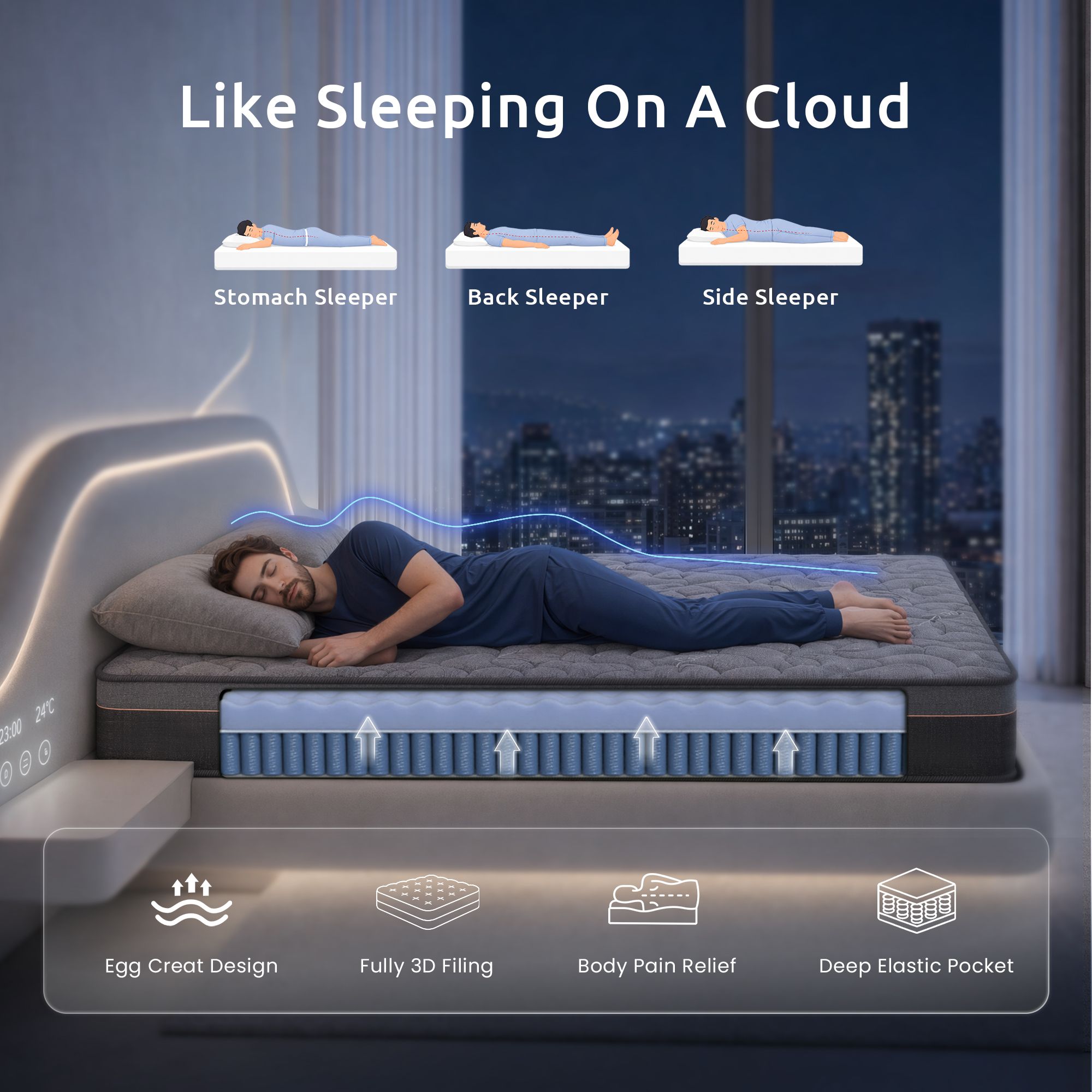 Double Mattress 25 cm Hybrid Pocket Spring with 4cm Egg Crate Foam for Deep Sleep Bamboo Charcoal Fabric - Furniture > Mattresses > Double Mattress - Rivercity House & Home Co. (ABN 18 642 972 209) - Affordable Modern Furniture Australia
